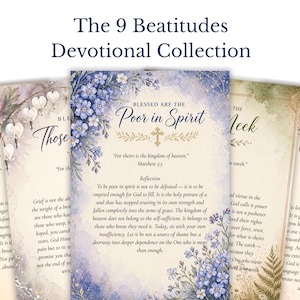 Beatitudes Boho Watercolor Cards Printable, Bible Verse Reflection Journal, Christian Devotional, Faith Junk Journal Ephemera, Scripture Art