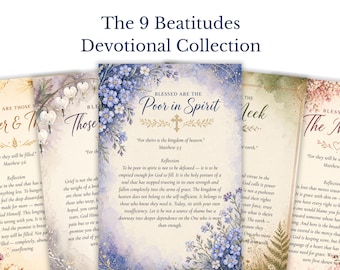 Cartes aquarelles bohèmes imprimables sur les Béatitudes, Journal de réflexion sur les versets bibliques, Dévotion chrétienne, Éphémères pour journal de foi, Art biblique