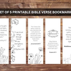 Set of 5 Printable Minimalist Bible Verse Bookmarks | Faith-based | Book Lover Gift | Scripture Bookmark