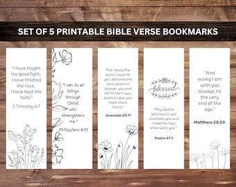 Set of 5 Printable Minimalist Bible Verse Bookmarks | Faith-based | Book Lover Gift | Scripture Bookmark