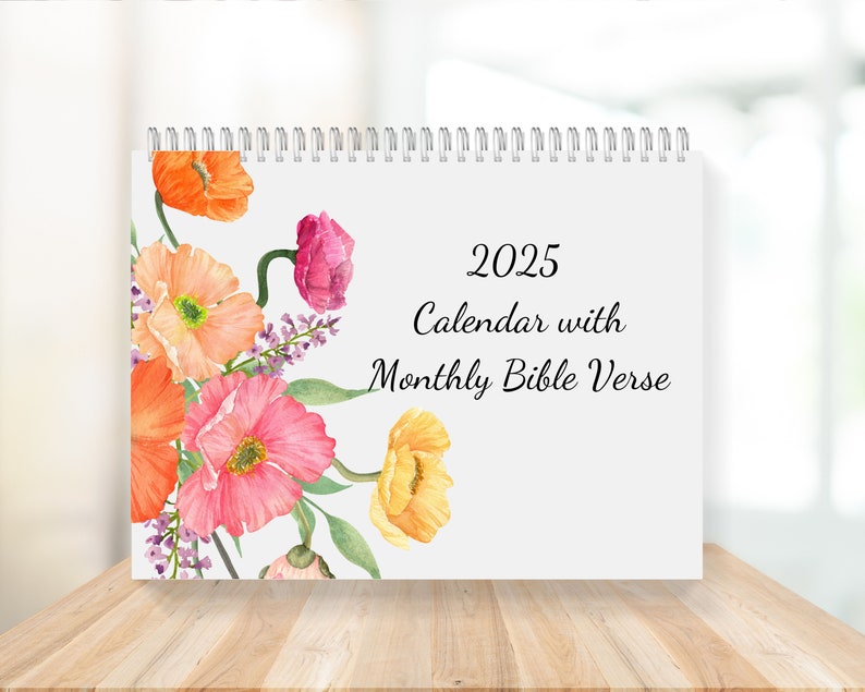 2025 Printable Monthly Calendar With Bible Verse and Watercolor Flower ...