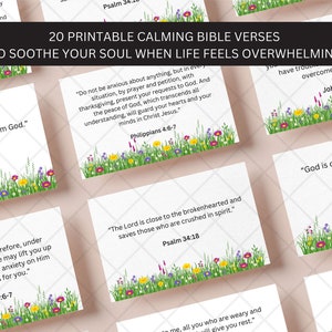 Conjunto de 20 cartões com versículos bíblicos calmantes, cartões com versículos bíblicos, versículos cristãos para saúde mental, autocuidado, download digital, cartões para impressão
