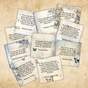 36 Cartões de versículos bíblicos de papel vintage para impressão | Cartões de escritura para downloads digitais de diário de lixo | Cartões de versículos cristãos para scrapbook ephemera