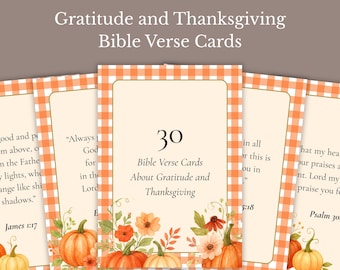 30 cartes à imprimer avec versets bibliques sur la gratitude et l'action de grâce, thème automne, décoration de table chrétienne automnale (téléchargement numérique)