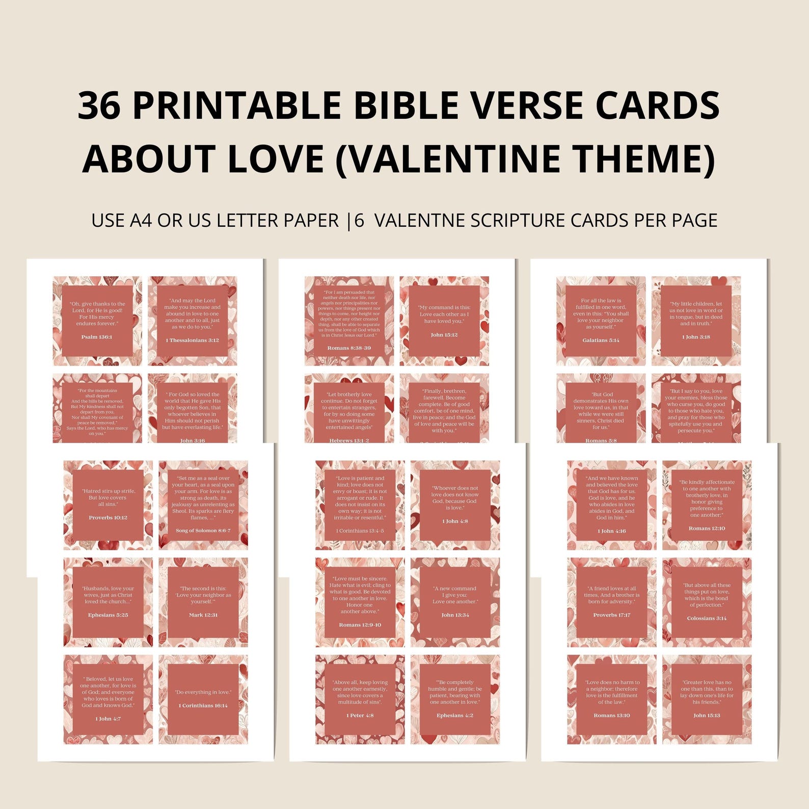 Bible Verse Cards About Love for Valentines, 36 Printable Valentine ...