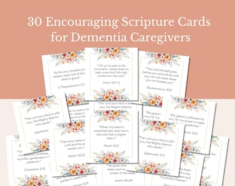 Versets bibliques à imprimer pour les aidants de personnes atteintes de démence | 30 cartes d'encouragement chrétien | Versets bibliques pour soutenir les aidants