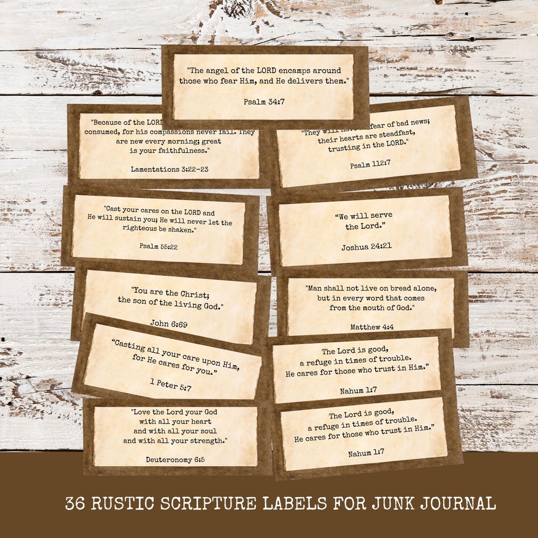 Printable Scripture Bible Verse Rustic Labels Junk Journal Kit ...