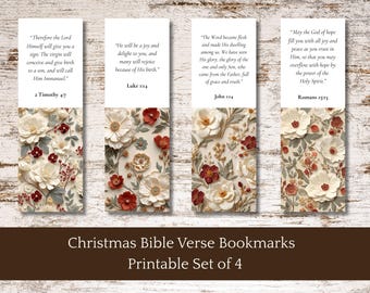 Ensemble de 4 signets imprimables de versets bibliques de Noël | Signets pour Écritures chrétiennes | Cadeau des Fêtes confessionnel | Téléchargement PDF