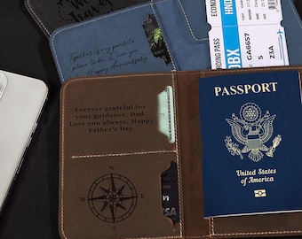 Personalized Passport Cover, Engraved Passport Holder, Honeymoon Gift, Couples Travel Gift, Anniversary Gift for Him Her