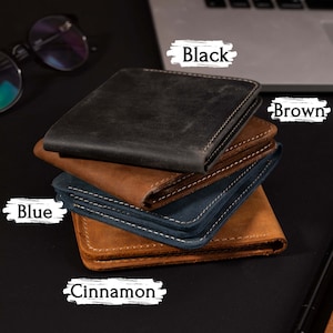 Carteras de hombre, regalos para él, carteras de cuero personalizadas para hombre, tarjetero de cuero personalizado minimalista, billetera triple RFID grabada, regalo