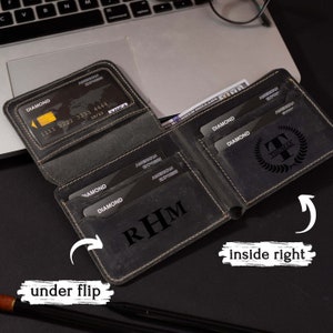 Cartera de cuero personalizada para hombres, cartera de cuero personalizada, cartera de cuero personalizada grabada, cartera de cuero de tres pliegues con RFID, tarjetero de cuero