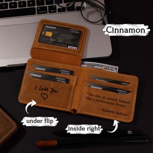 Cartera minimalista personalizada de cuero con tarjetero, billetera triple con RFID grabada, billetera de cuero personalizada para hombre, billetera para hombre, regalos para él