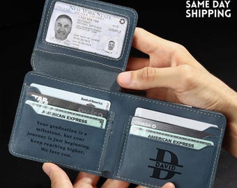 Personalized 2026 Collage Graduation Wallet Gift for Son: Leather Id Card Holder