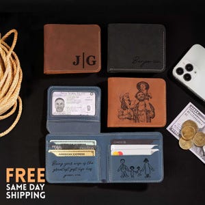 Personalized Leather Wallets Men: Men's Wallet Gifts for Him, Minimalist Custom Card Holder Bifold Engraved RFID Trifold Wallet Gift