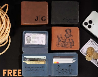 Personalized Leather Wallets Men: Men's Wallet Gifts for Him, Minimalist Custom Card Holder Bifold Engraved RFID Trifold Wallet Gift