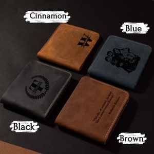Carteras de cuero personalizadas para hombre, regalos de billetera para hombre para él, tarjetero de cuero personalizado minimalista, billetera triple con RFID grabada, regalo