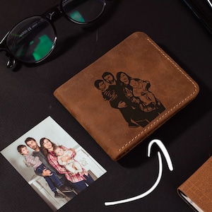 Cartera de cuero con foto grabada para Navidad, regalo para hombre, regalo de Navidad único personalizado para él, compañero de trabajo, billetera plegable personalizada, regalo para papá