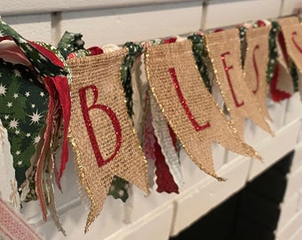 Holiday BLESSED Rag Garland 6'