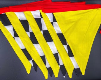 Race Car Fabric Bunting, F1 Party Decor, Race Car Birthday Banner, Formula One Party, Checkered Flag Bunting