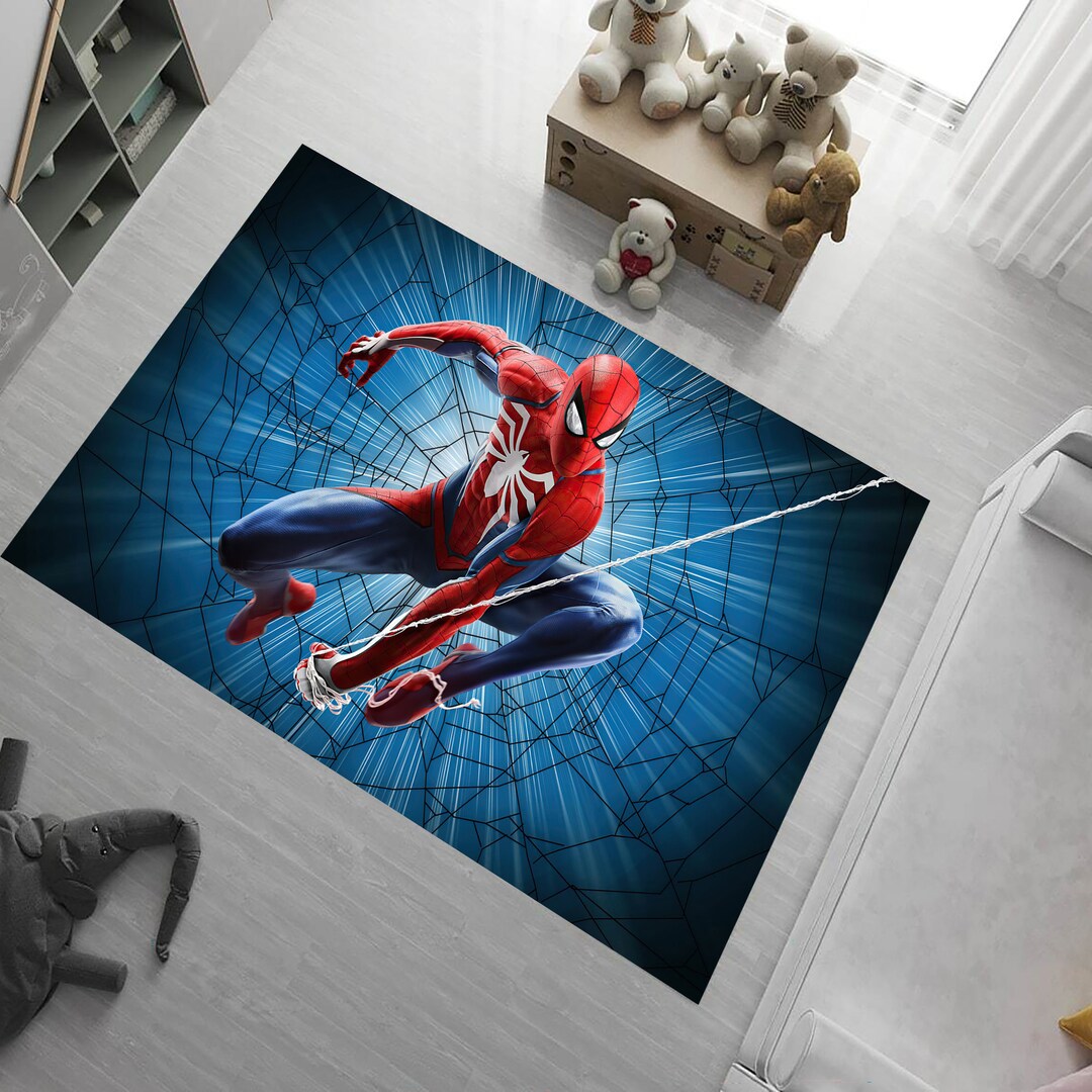 Spiderman Rug,spiderman Pattern Rug,kids Room Rug,boys Rug,blue Rug ...