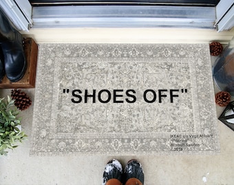 Shoes Off Door Mat, Ethnic Pattern, Personalized Welcome Mat