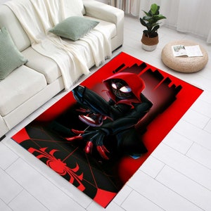 Spiderman tapijt, kinderspeelkamertapijt, sportschoenen, vloerkleed spiderman, spiderman zwart patroon, cool personage, stripfiguur tapijten, cadeaus