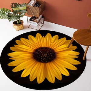 SunFlower Pattern Rug,Round Rug, SunFlower Rug,Yellow Rug, Black Rug, Yellow Round Rug,Sweeet Rug,Flowery Rug,Gift For Him