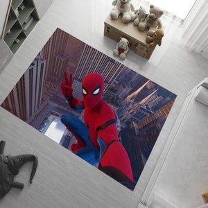 Spiderman Rug, Scary Decor, Super Hero, Cool Spiderman, Cartoon Character, Spiderman Web, Kids Room Rug, Boys Rug, Red Rug, Gift For Him