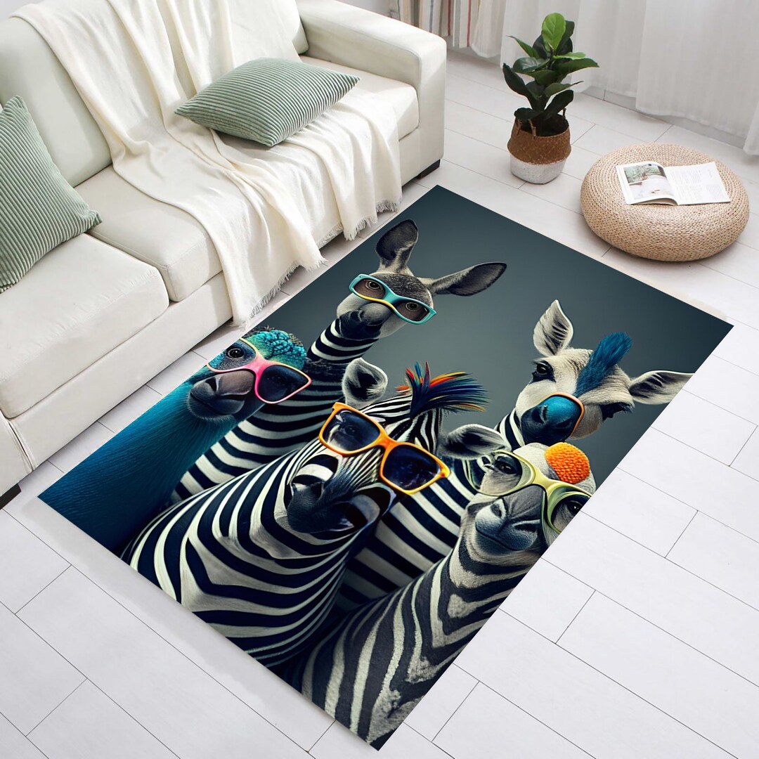 Zebras Rug,zebra With Glasses,animal Rug,colorful Rug,funny Rug