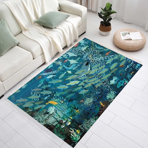 Sea Rug,Sea Pattern Rug,Ocean Pattern Rug,Fish Rug,Fishs Themed Rug,Blue Rug,Rugs for Kids Room,Rug For Living Room,Popular Rug,Fresh