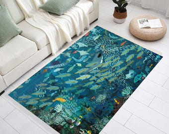 Sea Rug,Sea Pattern Rug,Ocean Pattern Rug,Fish Rug,Fishs Themed Rug,Blue Rug,Rugs for Kids Room,Rug For Living Room,Popular Rug,Fresh
