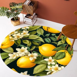 Creative Lemon Pattern Rugs,Hallenteppich,Cute Lemon Rug,Lemon Blossom,,Round Rug,Art Rug,Gift For Him,Living Room Rug,Area Rug,Durable Rug