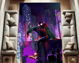 Spiderman Area Rug: Superhero Sneakers Pattern, Kids Playroom Decor
