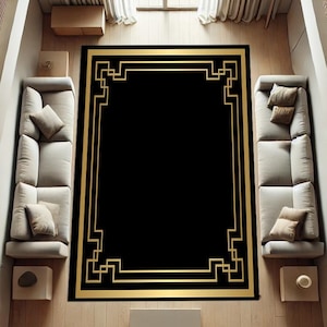 Framed carpet,Boho Decor rug,Gold teppich,Striped Rug,Geometric Rugs,Black Rug,Living Room Rug,Kitchen Rug,Popular Rug,Area Rug,Gift For Him
