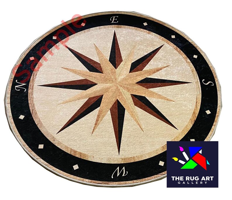 Compass Pattern Round Rug for Your Home - Etsy