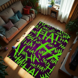 Purple Joker Laughterg Rug, Ha Ha Ha,  Cartoon Character Rug,Haha Written Rug,Green Rug, Kids Room Rug, Living Room Rug,Gift For Son