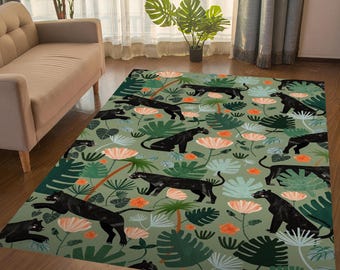 Creative Leopard Rug, Animal Rug, Leopar Rug, Leopard Patterned Rug, Leopard, Black Rug, Living Room area Rug, Bedroom Rug, Gift For Him