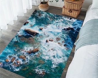 Ocean Wave Polyester Rug, Coastal Decor Area Rug