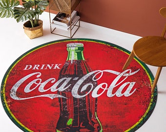 Coca Cola Rug,Cola Pattern Rug,Drink Coke Rug,Cola Written Rug,Retro Rug,Drink Rug,Round Rug,Colorful Rug,Red Area Rug,Kitchen Rug