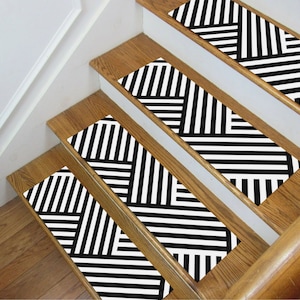 geometric step Rug,Striped Stair Rug,Decorative Stair Mats,Ethnic Stair Mats,Stair Tread Rug,Black And White Stair Mats, Stair Tread Mat