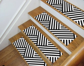 geometric step Rug,Striped Stair Rug,Decorative Stair Mats,Ethnic Stair Mats,Stair Tread Rug,Black And White Stair Mats, Stair Tread Mat
