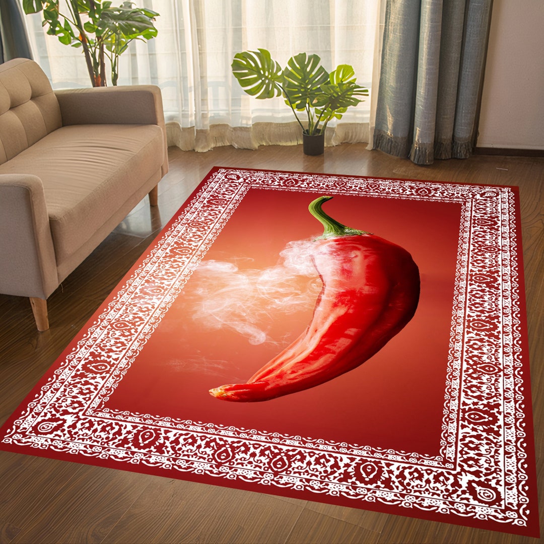 Food Shaped Rug Chili Pepper Kitchen Rug: Red Food Pattern, Washable Area Rug - Etsy