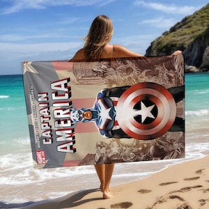 Captain America-patroonhanddoek, stripfiguur, badhanddoek, douchehanddoek, zeehanddoek, badhanddoek, familiehanddoek, kinderhanddoek, zachte handdoek,
