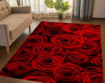 Red Rose Pattern Rug,Floral Rug,Flowery Rug,Valentines Day Gifts,Living Room Rug,Modern Rug,Area Rug,Durable Rugs,Gift ideas,Lover's name
