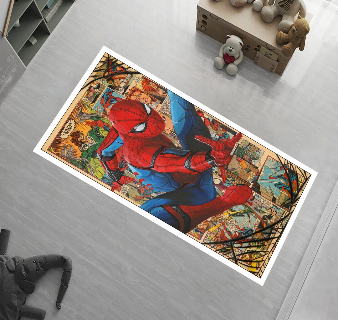 Spiderman Comic Rug,spider-man Decor,spider Web Rug,kids Playroom ...