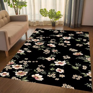 Floral rug,Flowery Rug,black Rug,Flowers Rug,Classic Rug,Cute Rug,Home Decor,Popular Rug,Creative Rug,Living Room Rug,Bedroom Rug