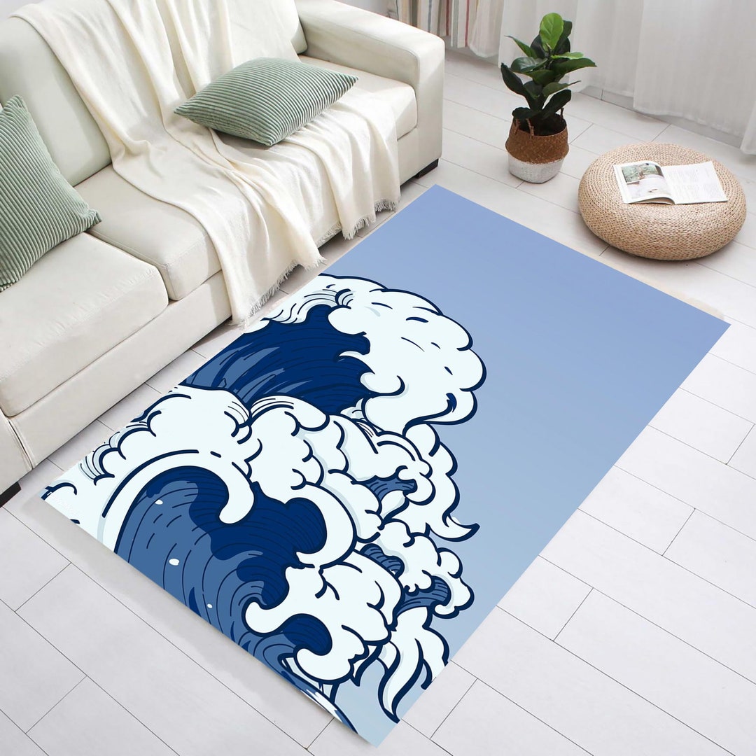 Blue Wavy Pattern Rug Wave Pattern Rug,summer Rug, Ocean Wave Rug, Sea Wave Rug, Living Room ...