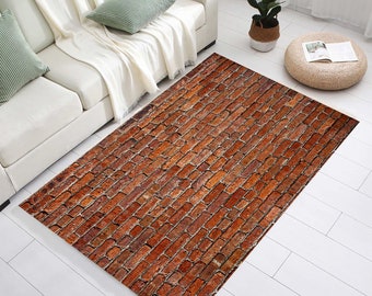 Red Brick Pattern Rug: Non-Slip Polyester Area Rug