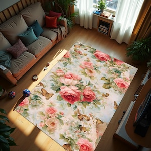 Floral Terrace Carpet,Flowery Rug,Outdoor rug, Rug,Living Room Rugs, Retro Rug,Modern Rug,, Black Rug,Gift for Him,Rugs For Bedroom,