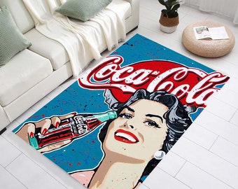 Alfombras de Coca Cola, Texto de Cola, Alfombras de Coca Cola, Alfombra de Coca Cola, Botella de Coca Cola, Alfombra con Tapa de Coca Cola, Alfombra con Estampado de Bebida, Alfombra Roja, Alfombra Retro, Alfombras Nostálgicas, Alfombra de Cocina